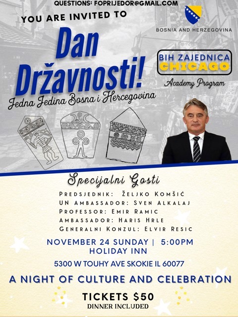 Željko Komšić specijalni gost na proslavi Dana državnosti BiH u Chicagu